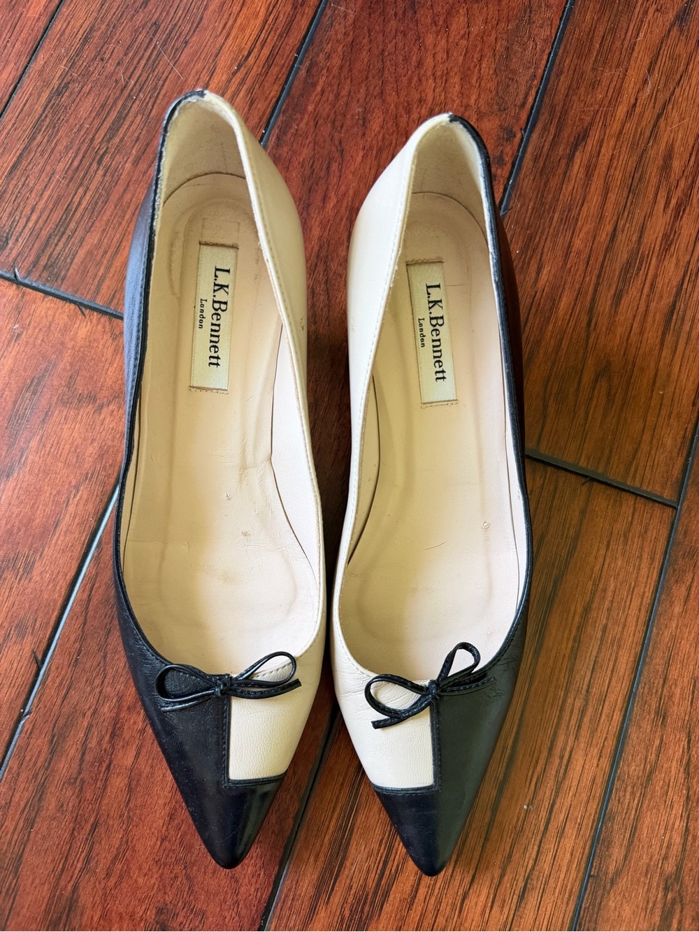 LK Bennett Cream and Black Pointed Toe Pumps